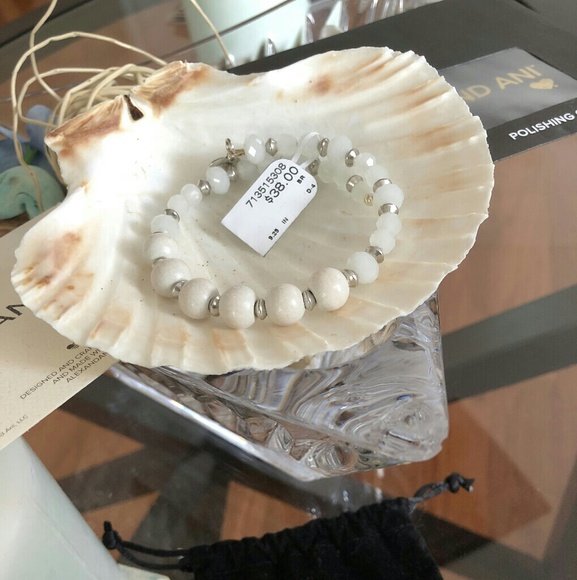 Alex and Ani White Crystal and Wood Bangle - Picture 4 of 5